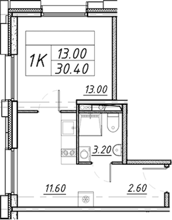 1-комнатная квартира 30.4 м², 13/16 эт., ЖК «Avenue Apart Pulkovo»